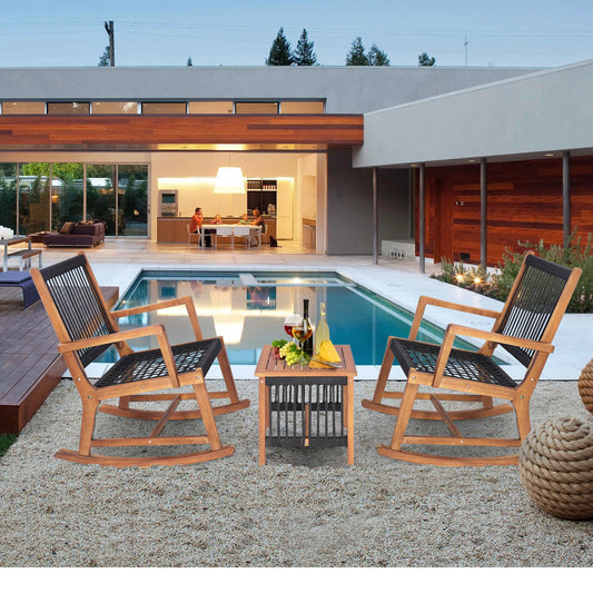 3pcs Patio Acacia Wood Bistro Table Rocking Chair