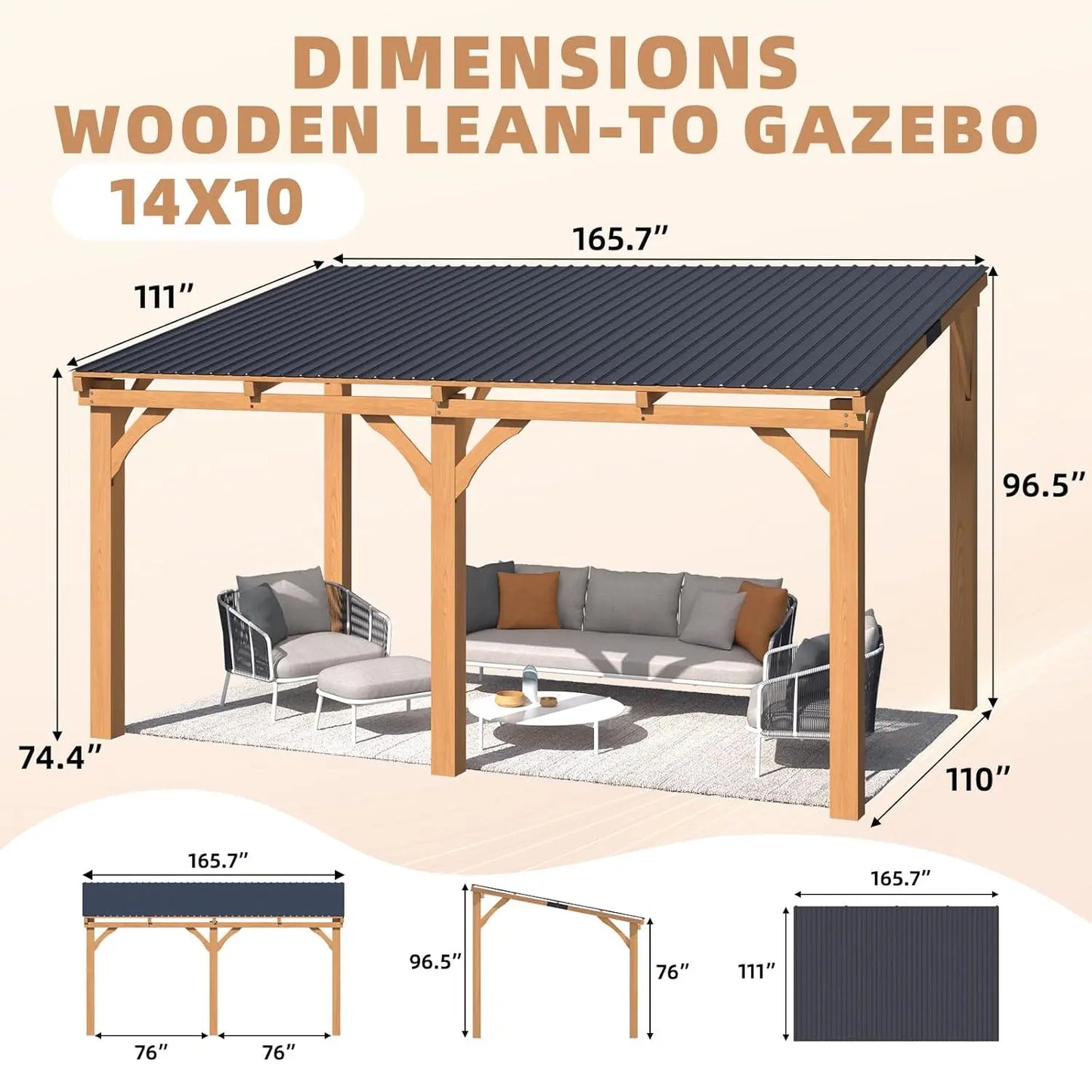 14' x 10' Outdoor Wood Ceder Gazebo for Patio