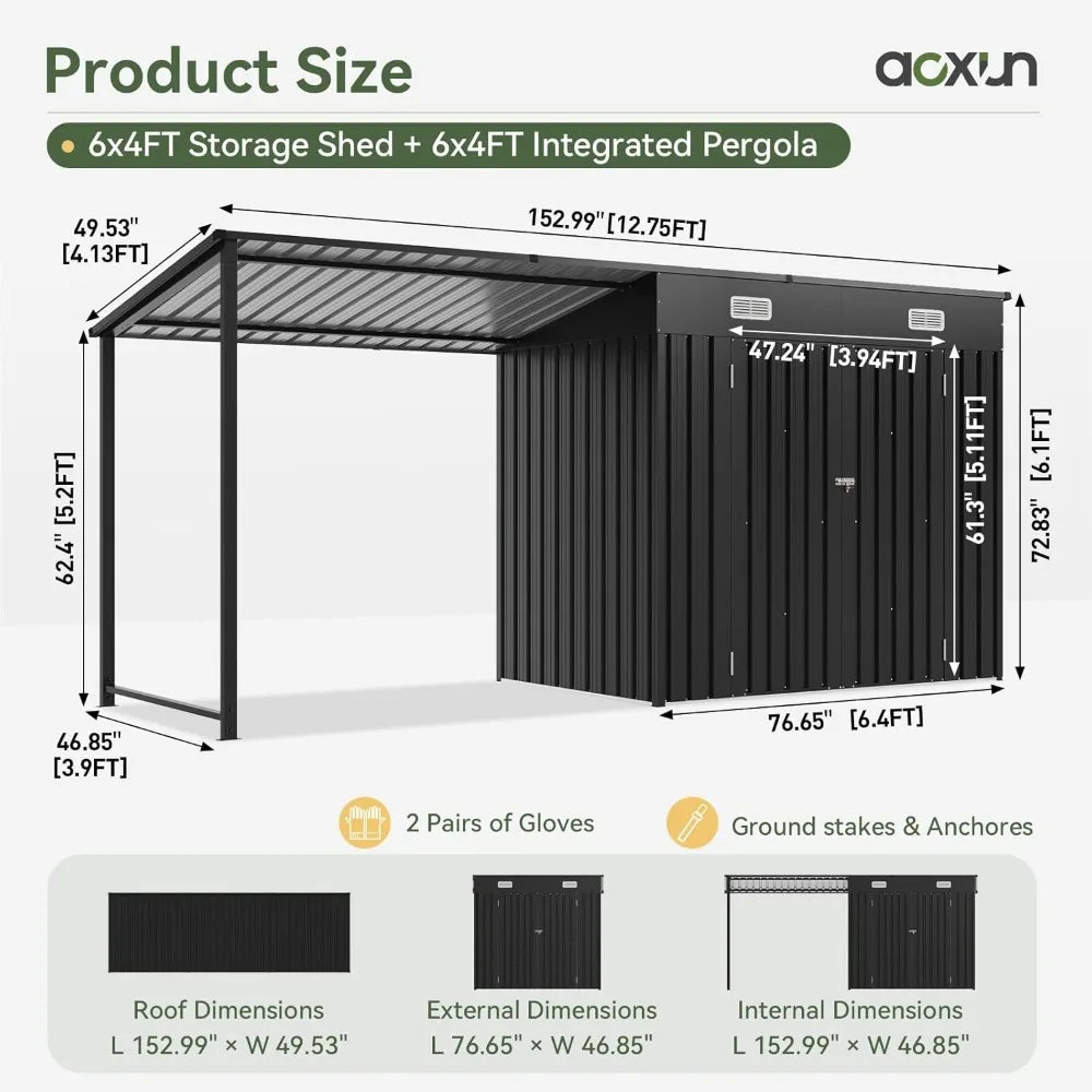 6x4FT Outdoor Storage Shed & Hardtop Gazebo