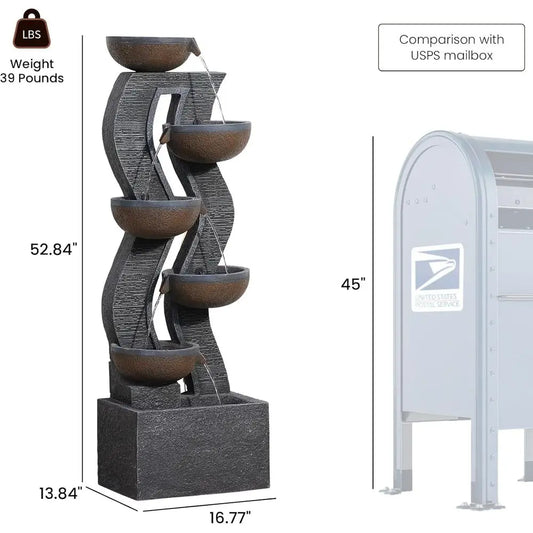 52.8" Tall Outdoor Water Fountain with Lights