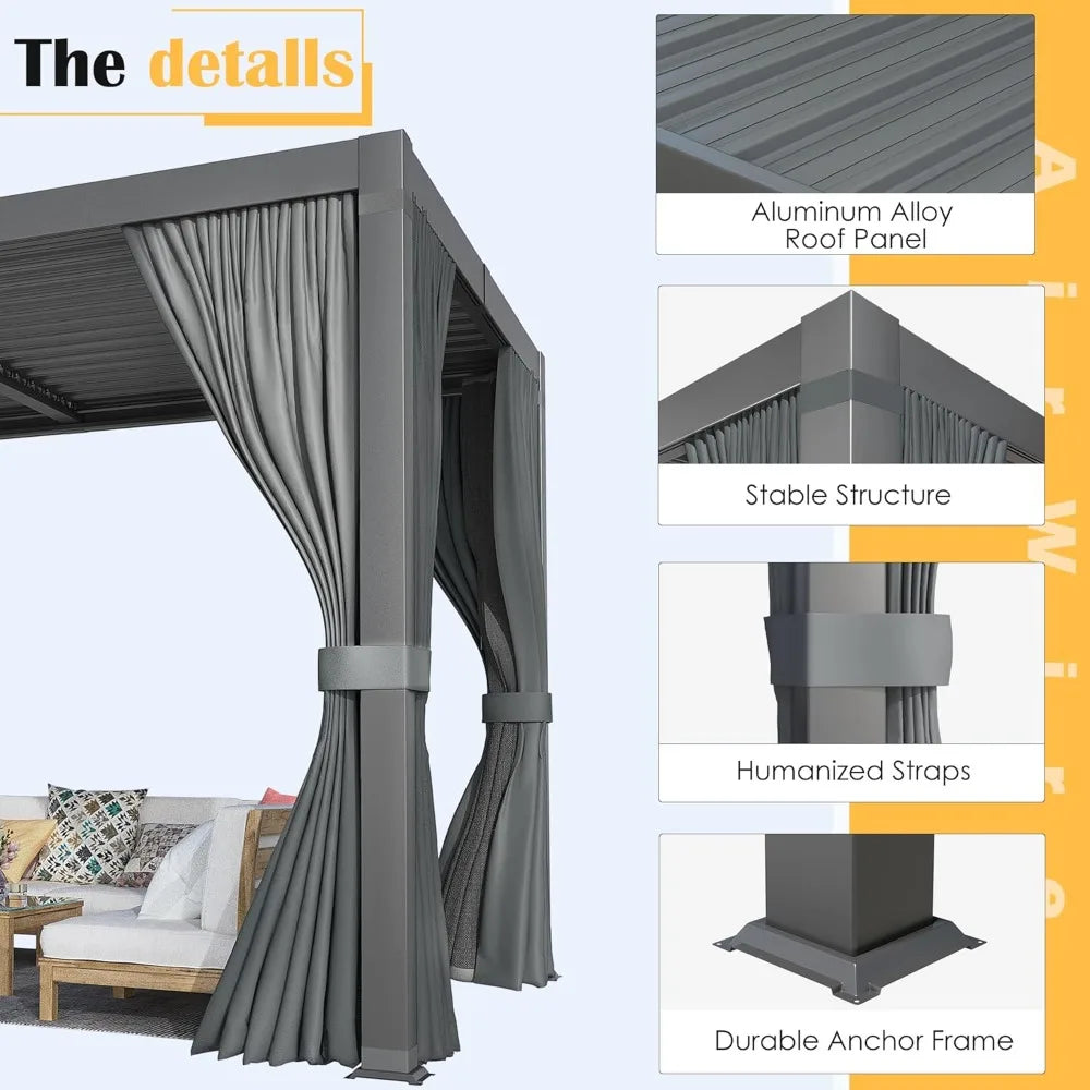 Pergola 10x12 Ft Louvered Pergola Aluminum Outdoor