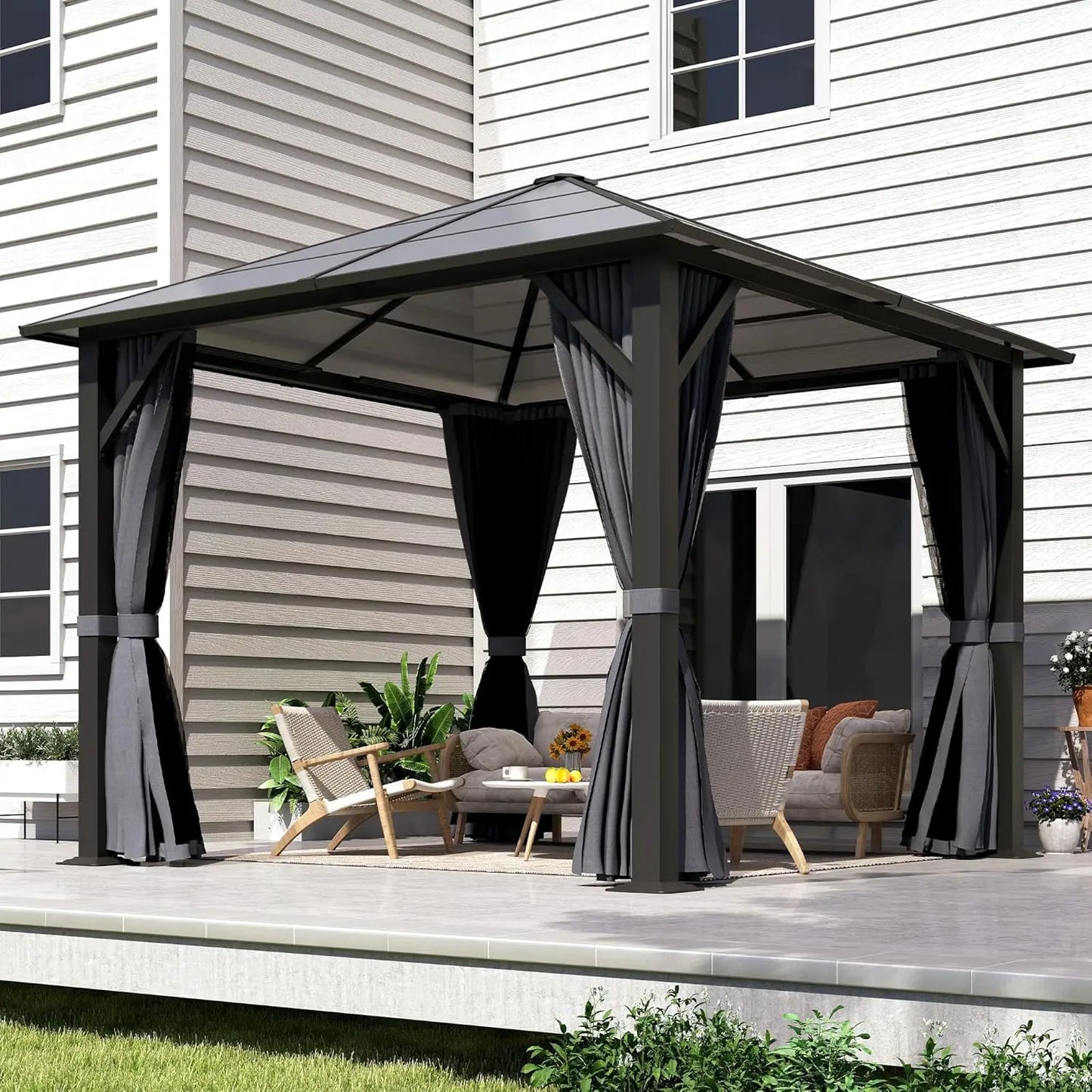 10x10FT Gazebo Hardtop, Outdoor Patio Gazebos