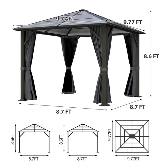 10x10FT Gazebo Hardtop, Outdoor Patio Gazebos