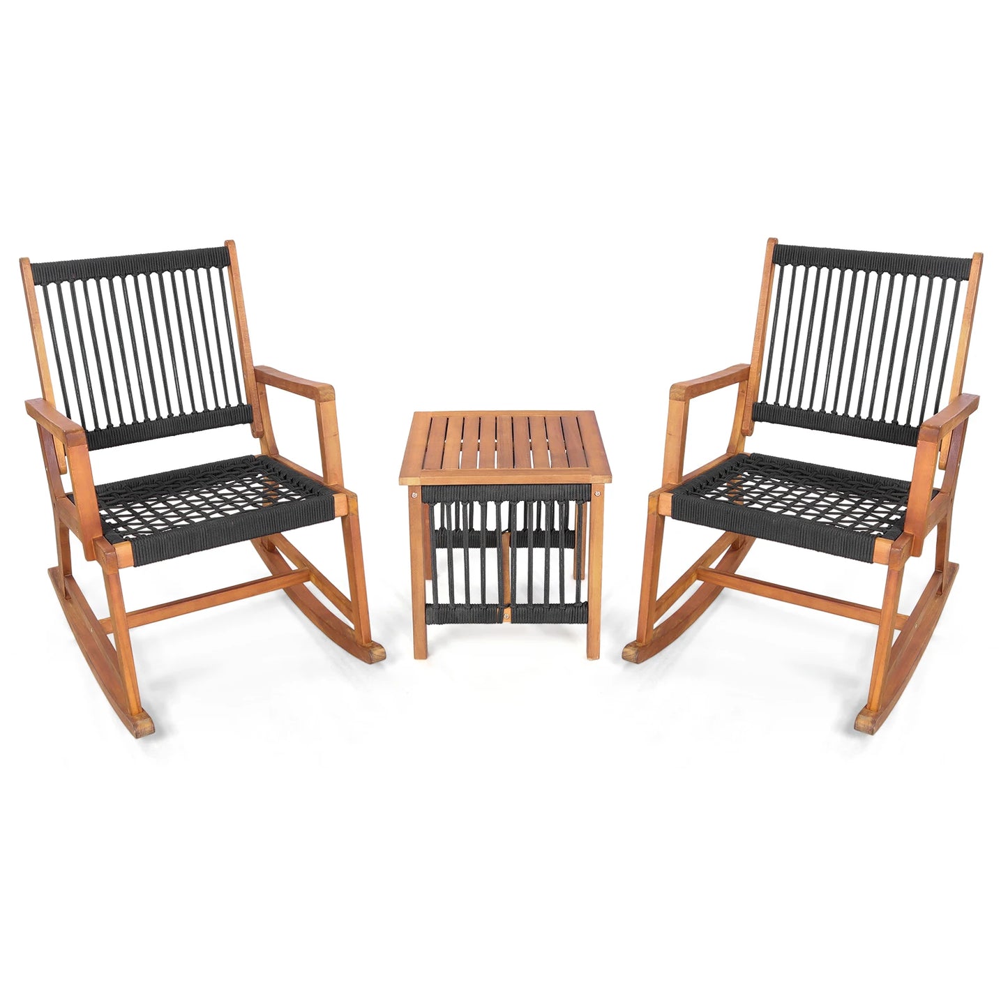 3pcs Patio Acacia Wood Bistro Table Rocking Chair