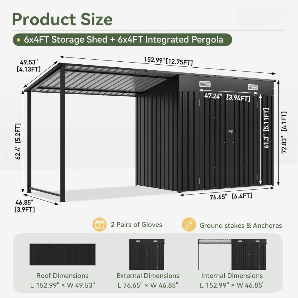 6x4FT Outdoor Storage Shed & Hardtop Gazebo