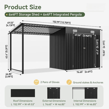 6x4FT Outdoor Storage Shed & Hardtop Gazebo