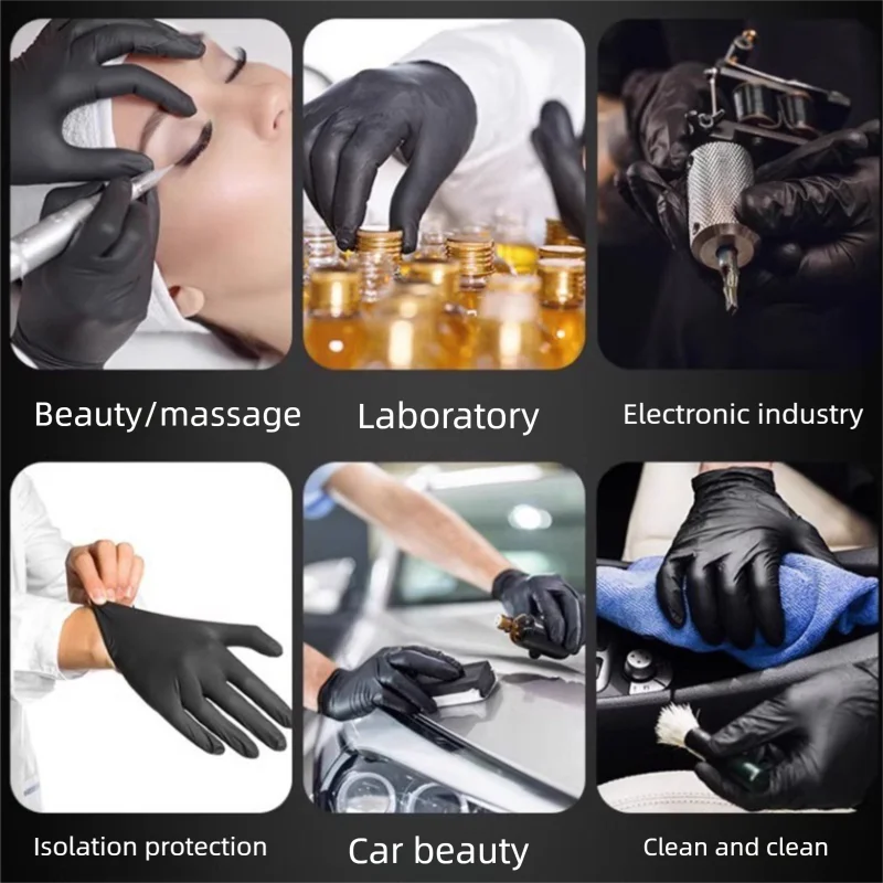 10-200pc Nitrile Gloves Black Rubber Gloves
