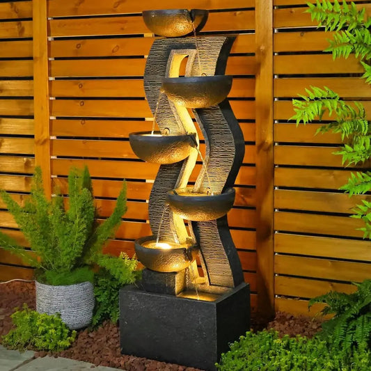 52.8" Tall Outdoor Water Fountain with Lights