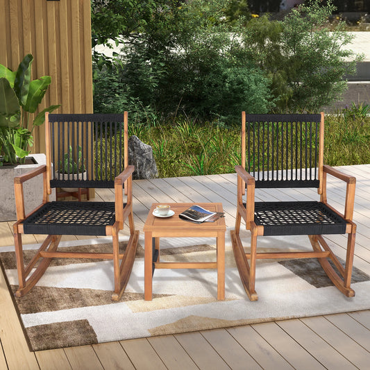 3pcs Patio Acacia Wood Bistro Table Rocking Chair
