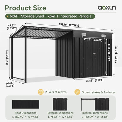 6x4FT Outdoor Storage Shed & Hardtop Gazebo