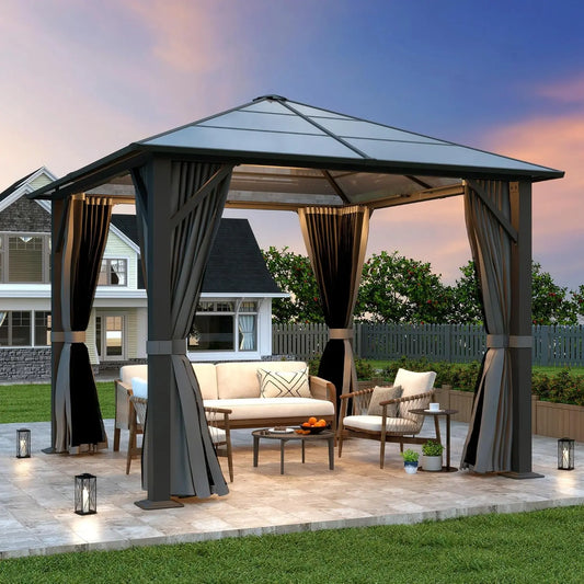 10x10FT Gazebo Hardtop, Outdoor Patio Gazebos