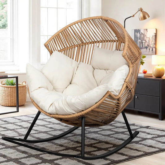 Wicker Rocking Egg Chair PE Rattan with Cushion