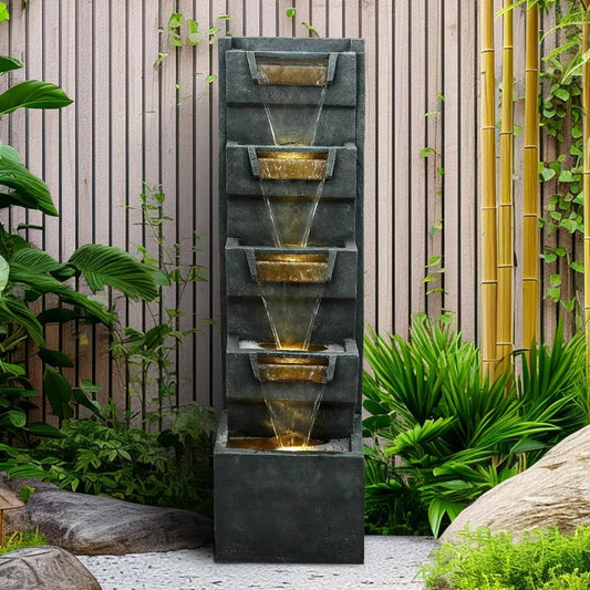 Modern 4-Tier Cascading Fountain with LED Lights